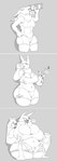 anthro belly big_breasts bodily_fluids bottle breast_expansion breasts butt butt_expansion cleavage clothed clothing container curvy_figure drinking expansion female growth holding_bottle holding_container holding_object lactating milk milk_bottle milk_container nipples skimpy slightly_chubby solo thick_thighs transformation voluptuous weight_gain wide_hips strikeanywhere bandai_namco digimon canid canine digimon_(species) mammal renamon absurd_res hi_res monochrome