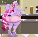 anthro big_butt bracelet braided_hair butt coffee_shop cutie_mark female freckles gold_(metal) hair huge_butt jewelry necklace piercing solo thick_thighs wide_hips wings badgerben hasbro my_little_pony mythology drama_queen_(oc) fan_character equid equine mammal mythological_creature mythological_equine pegasus 2019 absurd_res hi_res