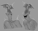 blush bodily_fluids clenched_teeth female looking_pleasured orgasm_face sharp_teeth solo sweat teeth ghostgallora disney monsters_at_work monsters_inc pixar ms._flint_(monsters_inc) humanoid monster hi_res monochrome