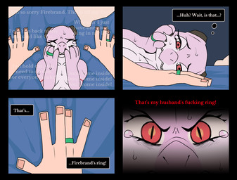 angry anthro arm_scar bald bed black_claws black_horn bodily_fluids claws clothing clothing_theft concubine crying cut_horn digit_ring duo female forced forced_infidelity furniture hand_on_face horn human_on_anthro infidelity inner_monologue interspecies jewelry male male/female pillow pink_body pink_eyes pink_scales profanity rape regret ring scales scar scared sex stealing tears text thinking wedding_ring wife ponporio last_love mythology bellissima dragon human kobold mammal mythological_creature mythological_scalie scalie absurd_res comic english_text hi_res multiple_scenes incest_(lore) niece_(lore) uncle_(lore) uncle_and_niece_(lore)