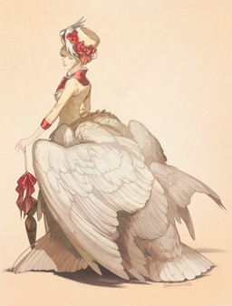 breasts clothed clothed_female clothed_taur clothing eyes_closed feathered_wings feathers female hat headgear headwear light_body light_skin side_view simple_background solo topwear white_background white_body white_feathers wings mullmull avian avian_taur bird bird_taur humanoid_taur taur full-length_portrait portrait
