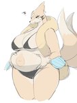 anthro big_breasts bikini biped blue_body breasts clothing female fur navel obese orange_body orange_fur overweight overweight_anthro overweight_female simple_background slightly_chubby solo swimwear two-piece_swimsuit weight_conscious white_background baburusushi nintendo pokemon floatzel generation_4_pokemon pokemon_(species) 3:4 hi_res