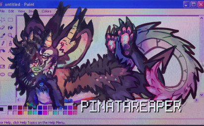 ambiguous_gender anthro banner bracelet brown_body brown_fur brown_hair eyewear feet forearms fur glasses gradient_body gradient_tail green_teeth hair hindpaw jewelry multicolored_body open_mouth pawpads paws purple_body purple_fur scaled_forearms scaled_legs scales simple_background smile snake_hood solo spade_tail spiked_bracelet spikes tail teeth text ventral_scales wearing_glasses pinatareaper mythology indy_(pinatareaper) dragon mammal mythological_creature mythological_scalie scalie digital_media_(artwork) english_text hi_res microsoft_paint_(artwork)