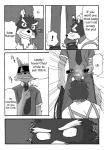 anthro black_and_white black_body black_fur canid canine canis censored clothing comic cotton_(artist) dialogue domestic_dog english_text fur greyscale male mammal monochrome mosaic_censorship nitobe text tooboe_bookmark tuft wolf