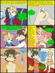 2017 3:4 anthro biped black_border border bottomwear canid canine clothing comic detailed_background dialogue duo english_text eyes_closed female fennec_fox fox fur hair hi_res kammypup kammypup_(artist) male mammal pants shirt speech_bubble standing text topwear true_fox