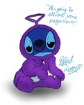 blue_body blue_fur blue_nose clothing costume feet fur half-closed_eyes male narrowed_eyes no_sclera semi-anthro simple_background sitting solo suit text toes white_background zipper rabidleroy disney lilo_and_stitch teletubbies stitch_(lilo_and_stitch) tinky_winky_(teletubbies) alien experiment_(lilo_and_stitch) 2017 english_text hi_res male_(lore)