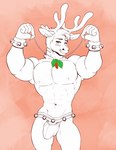 5_fingers abs anthro antlers bell biceps biped blush bulge clothed clothing detailed_bulge ear_piercing ear_ring fingers front_view fur genital_outline genitals grin hair holding_object holidays holly_(plant) horn jingle_bell jingle_bell_wristband looking_at_viewer male male_anthro muscular muscular_anthro muscular_male navel nipples pecs penis penis_base penis_outline piercing plant ring_piercing serratus smile solo standing string teeth topless underwear vein wristband eldiman christmas deer mammal new_world_deer reindeer 2021 absurd_res digital_media_(artwork) hi_res portrait three-quarter_portrait