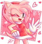 accessory anthro clothing female gloves green_eyes hair_accessory hairband handwear heart_symbol one_eye_closed open_mouth open_smile smile solo text wink sonicaimblu19 sega sonic_the_hedgehog_(series) amy_rose eulipotyphlan hedgehog mammal 2018 english_text hi_res signature