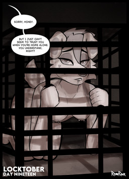 anthro areola bent_legs box breasts cage container crate dialogue eyelashes facial_piercing female floppy_ears inside kennel looking_at_viewer nipples nose_piercing nose_ring nude piercing ring_piercing solo speech_bubble tail teeth text white_areola white_nipples remurawr honey_(remurawr) australian_shepherd canid canine canis domestic_dog herding_dog mammal pastoral_dog sheepdog absurd_res comic english_text hi_res