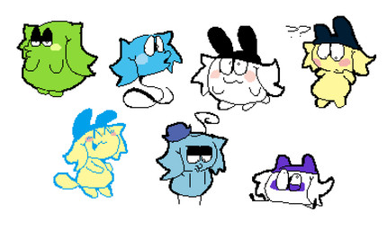 :3 :o ambiguous_gender ambiguous_humanoid big_ears big_eyes black_eyelids blue_body blue_clothing blue_hair blue_hat blue_headwear blush blush_lines cheek_blush cheek_spots closed_frown closed_smile clothing confusion different_sized_pupils duckface ears_up eyes_mostly_closed facial_markings featureless_arms featureless_crotch featureless_legs frown green_body green_hair group hair half-closed_eyes happy hat hat_only head_markings headgear headgear_only headwear headwear_only innocent_smile lidded_eyes looking_at_floor looking_at_self looking_at_viewer looking_back looking_down looking_down_at_self looking_up markings mask_(marking) monotone_background mostly_nude mouth_closed narrowed_eyes nude_ambiguous nude_humanoid o3o open_:3 open_mouth open_smile pink_cheeks question_mark sad short_arms short_legs simple_background sitting sitting_on_ground smile smiling_at_viewer smiling_eyes spread_legs spreading standing stick_arms stick_legs strained tan_body tan_hair white_background white_body white_hair wide_eyed meatcanister tamagotchi daniel_(meatcanister) mametchi ura_mametchi humanoid kuchipatchi lagomorph leporid mammal maskutchi mimitchi mumutchi nyorotchi tamagotchi_(species) waddling_head 2026 digital_media_(artwork) english_description full-length_portrait hi_res multiple_images pixel_(artwork) portrait male_(lore)