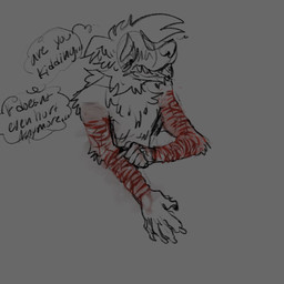 anthro blood bodily_fluids dialogue fur gore grey_background male self-harm simple_background solo text puppy_meats rooster_(rottingxrooster) canid canine canis domestic_dog mammal 1:1 english_text hi_res sketch