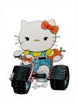 anthro apple clothed clothing eating female food fruit holding_food holding_object looking_at_viewer plant ribbons simple_background solo tricycle vehicle white_background taragraphika hello_kitty_(series) sanrio hello_kitty_(character) domestic_cat felid feline felis mammal hi_res