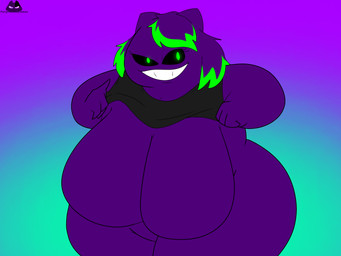 4_fingers anthro big_breasts black_clothing black_sclera black_shirt black_tank_top black_topwear blue_background breasts clothed clothing clothing_lift curvy_figure eyelashes featureless_breasts featureless_crotch female female_anthro fingers glowing glowing_eyes gradient_background green_eyes green_highlights hair highlights_(coloring) huge_breasts huge_thighs logo medium_hair multicolored_hair no_eyebrows noseless purple_body purple_hair purple_skin shirt shirt_lift simple_background solo tank_top thick_thighs toothy_grin topwear two_tone_hair purplegassygoose18 nintendo pokemon eva_(blazarfruit) fan_character generation_1_pokemon gengar pokemon_(species) 2024 4:3 artist_logo english_description flat_colors hi_res portrait three-quarter_portrait