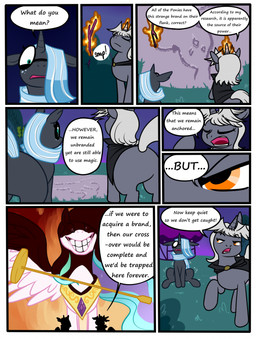 8_panel_comic ambiguous_gender black_text blue_eyes building clenched_teeth creepy_smile dialogue duo_focus ellipsis exclamation_point eyebrows eyes_closed female feral group hair hooves horn looking_at_another magic motion_lines open_mouth open_smile orange_eyes pupils quadruped question_mark smile speech_bubble tail talking_to_another teeth telekinesis text tongue toony trio white_sclera wings scotch_hideyoshi friendship_is_magic hasbro my_little_pony princess_celestia_(mlp) virmir_(character) equid equine horse mammal pony 2026 comic english_text hi_res