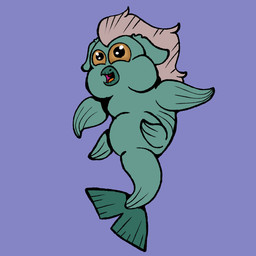 ambiguous_gender brown_sclera feral fin grey_pseudo_hair monotone_body open_mouth pose pseudo_hair purple_background simple_background smile solo tail tail_fin teal_body teal_fin young cabeca_de_caju casca_de_laranja fluffy_pony fluffy_pony_(species) mammal seafluff 1:1 2026 digital_media_(artwork) english_description flat_colors full-length_portrait hi_res portrait