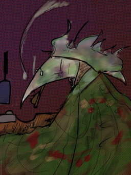anthro armor eyewear glasses gun male multicolored_body ranged_weapon simple_background smoking_pipe solo text two_tone_body weapon white_body rockpankake roi_(rockpankake) miteling 2026 3:4 digital_media_(artwork) english_text hi_res