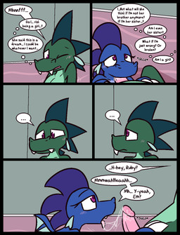 anthro anthro_on_anthro anthro_penetrated anthro_penetrating anthro_penetrating_anthro anxiety blue_body blue_scales blush bodily_fluids claws cute_fangs dialogue dripping duo ellipsis erection fangs fellatio female female_penetrated finger_claws genital_fluids genitals green_body green_hair green_scales hair half-closed_eyes humanoid_genitalia humanoid_penis inside intraspecies looking_away looking_up male male/female male_penetrating male_penetrating_female narrowed_eyes nude one_eye_closed oral penetration penile penis pink_penis precum precum_drip pupils purple_eyes purple_hair purple_pupils saliva saliva_string scales sex speech_bubble teeth text thought_bubble white_claws ultilix european_mythology mythology emerald_(ultilix) ruby_(ultilix) dragon mythological_creature mythological_scalie scalie western_dragon 2026 comic english_text hi_res brother_(lore) brother_and_sister_(lore) incest_(lore) sibling_(lore) sister_(lore)