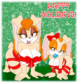 accessory all_fours anthro areola areola_slip big_breasts blush bow_ribbon breasts brown_eyes cleavage clothed clothing condom condom_in_mouth condom_wrapper duo female green_background hair_accessory hair_bow hair_ribbon half-closed_eyes holidays looking_at_viewer merry_christmas mouth_hold narrowed_eyes nude object_in_mouth rabbit_ears ribbons sexual_barrier_device simple_background smile tail text the_knight christmas sega sonic_the_hedgehog_(series) cream_the_rabbit vanilla_the_rabbit humanoid lagomorph leporid mammal rabbit absurd_res english_text hi_res daughter_(lore) mother_(lore) mother_and_child_(lore) mother_and_daughter_(lore) parent_(lore) parent_and_child_(lore) parent_and_daughter_(lore)