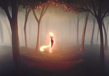 anthro clothed clothed_female clothing female forest fur glowing glowing_body glowing_fur outside plant solo tail tree white_body white_fur discreet_user mylar_(discreet_user) canid canine fox fyre_fox mammal 2022