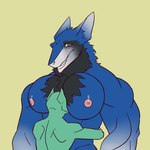 1:1 2d_animation animated anthro big_pecs blush body_hair bouncing_pecs chest_hair duo grossy_vulpen head_rubbing male male/male muscular muscular_anthro muscular_male nipples nude pecs sergal short_playtime thurui