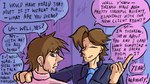 brown_eyes brown_hair clothed clothing dialogue duo eyes_closed hair hand_on_shoulder human_only male necktie not_furry speech_bubble text biscotti5000 ash_(biscotti5000) sal_(biscotti5000) human mammal 16:9 english_text hi_res widescreen