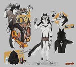 anthro backpack bottomwear clothed clothing ear_piercing male pants piercing shirt simple_background skateboard solo standing text topwear underwear vehicle infezmite canid canine canis domestic_dog husky mammal nordic_sled_dog spitz 2022 english_text hi_res model_sheet