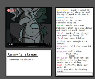 cam_show camera_view camgirl female female/female livestream profanity solo standing text tipping mcsweezy hasbro my_little_pony fan_character rei_emerine_minet_(character) sea_foam_(character) equid equine horse mammal pony 6:5 english_text