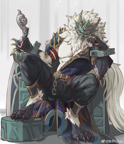 4_fingers 4_toes abs anthro arm_support biped cjk_character claws clothed clothed_anthro clothed_male clothing cuff_(restraint) digitigrade fangs feet fingers front_view fur holding_melee_weapon holding_object holding_sword holding_weapon leaning_on_elbow male male_anthro mask melee_weapon muscular muscular_anthro muscular_male pecs restraints ruff shackles shoulder_plates simple_background sitting solo sword teeth text toe_claws toes weapon wearing_mask white_body white_fur okari_01 honkai:_star_rail mihoyo hoolay_(honkai:_star_rail) borisin canid canine canis mammal wolf 2024 absurd_res artist_name chinese_description dated digital_media_(artwork) hi_res