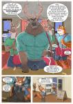 absurd_res anthro bottomwear bulge canid canine clothing comic countershading deer dialogue digitigrade disney english_text felid fox greeting group hi_res male mammal pantherine shorts tawny_otter text tiger tiger_dancer_(zootopia) url zootopia