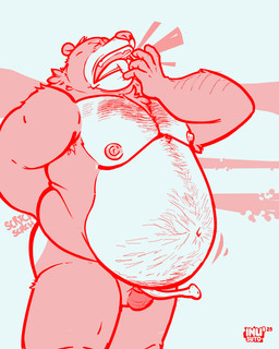 anatomically_correct anatomically_correct_genitalia anatomically_correct_penis animal_genitalia animal_penis anthro balls belly belly_hair belly_overhang big_nipples body_hair chest_hair erection eyes_closed genitals male nipples open_mouth overweight overweight_anthro overweight_male penis scratching scratching_butt sheath solo tongue tongue_out ursine_penis yawn otusuni bear brown_bear grizzly_bear mammal ursine 2025 4:5 absurd_res digital_drawing_(artwork) digital_media_(artwork) hi_res sketch
