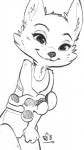 anthro clothed clothing female pawpads simple_background smile solo standing white_background alec8ter conditional_dnp disney zootopia skye_(zootopia) arctic_fox canid canine fox mammal true_fox monochrome sketch