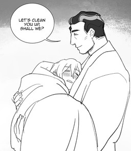 ambiguous_gender bedding blanket blush clothed clothing dialogue duo hair human_only male not_furry robe simple_background speech_bubble text starfleetrambo siren_and_scientist anders_(starfleetrambo) oskar_(starfleetrambo) human mammal digital_media_(artwork) english_text monochrome sketch trans_(lore) trans_man_(lore)