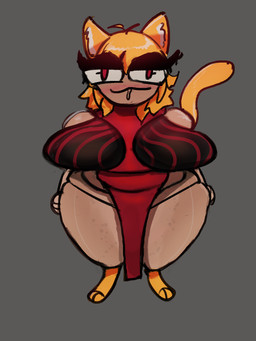 anthro bedroom_eyes blush breasts clothed clothing female hair looking_at_viewer narrowed_eyes orange_hair seductive simple_background slightly_chubby smile solo standing tail tan_mark thick_thighs rockpankake tsukihime type-moon neco-arc animal_humanoid humanoid 2025 3:4 digital_media_(artwork) hi_res