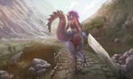 anthro armor big_breasts big_tail breasts butt feet female melee_weapon solo spikes sword tail weapon nx147 mythology dragon mythological_creature mythological_scalie scalie absurd_res digital_media_(artwork) hi_res