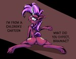 butt cutie_mark female feral fur hair horn looking_at_viewer simple_background solo tail text ybkathan hasbro my_little_pony mythology equid equine horse mammal mythological_creature mythological_equine pony unicorn digital_media_(artwork) english_text hi_res