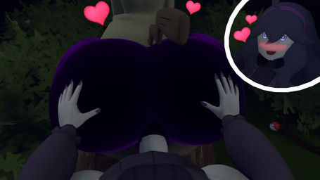 anal anal_penetration anthro backsack balls big_butt blush breasts butt butt_grab duo eye_roll first_person_view forest genitals grass gynomorph gynomorph_human hair hand_on_butt heart_symbol high-angle_view huge_butt human_on_anthro intersex intersex_human interspecies long_hair looking_pleasured male male_anthro medium_breasts open_mouth open_smile outside outside_sex penetration penile penile_penetration penis penis_in_ass plant pokeball pokemorph pokephilia purple_body purple_hair sex shrub smile spiral spiral_eyes tail tree tree_stump wide_hips yellow_body woodworkssfm nintendo pokemon hex_maniac generation_7_pokemon human mammal mimikyu pokemon_(species) 2023 3d_(artwork) digital_media_(artwork) hi_res source_filmmaker_(artwork)