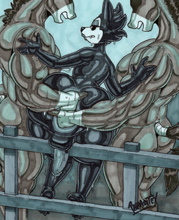 4_fingers abstract_background anal anal_fisting anal_penetration anthro balls biceps big_butt black_body black_eyes black_fur bodily_fluids bottom_heavy bubble_butt butt double_fisting eyelashes eyeshadow femboy fence fingers fisting fisting_partner fluffy fluffy_tail fur genitals glistening glistening_body glistening_fur grey_body grey_eyeshadow grey_fur grey_lipstick group group_sex huge_butt huge_hips huge_thighs humanoid_genitalia humanoid_penis makeup male male/male motion_lines muscular muscular_anthro muscular_arms muscular_male nude nude_anthro nude_male open_mouth open_smile penetration penis perineum sex smile sweat sweatdrop tail text thick_thighs threesome triceps trio wide_hipped_anthro wide_hipped_male wide_hips wood wood_fence parasitedeath wolf_(parasitedeath) canid canine canis equid equine horse mammal wolf 2025 absurd_res artist_name graphite_(artwork) hi_res marker_(artwork) traditional_media_(artwork) watermark