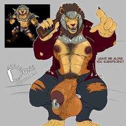 abs anthro armor balls beverage big_balls big_penis body_hair chest_hair claws clothed clothing dialogue drunk ear_piercing fangs genital_piercing genitals hairy_balls happy_trail headgear helmet huge_balls huge_penis jacket male mane muscular nipples open_clothing pecs penis penis_piercing piercing presenting presenting_penis saggy_balls scar scrotum_flap sitting solo spikes substance_intoxication teeth text topwear donisette hot_wheels_battle_force_5 captain_kalus felid lion mammal pantherine 1:1 absurd_res english_text hi_res