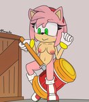 anthro arms_bent blush bodily_fluids box bracelet breasts clothing container female genital_fluids gloves green_eyes hair hammer handwear headgear headwear jewelry nipples piko_piko_hammer pink_body pink_hair solo tools vaginal_fluids weapon_masturbation famousfen sega sonic_the_hedgehog_(series) amy_rose eulipotyphlan hedgehog mammal absurd_res digital_drawing_(artwork) digital_media_(artwork) hi_res