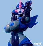 big_breasts blue_eyes breasts broxg female machine nipples nude simple_background smile solo hasbro takara_tomy transformers arcee cybertronian humanoid robot robot_humanoid 3d_(artwork) absurd_res digital_media_(artwork) hi_res