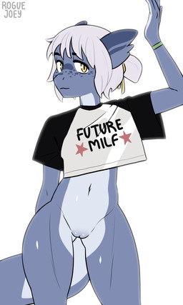 anthro blue_body clothing female freckled_face freckles genitals hair orange_eyes shirt simple_background slim solo tail topwear vulva white_background white_hair young roguejoey mythology ray_(roguejoey) dragon lizard mythological_creature mythological_scalie reptile scalie hi_res