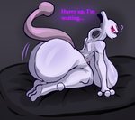 all_fours anthro big_breasts big_butt breasts butt female huge_breasts huge_butt nude question_mark raised_tail solo tail repomorame nintendo pokemon generation_1_pokemon legendary_pokemon mewtwo pokemon_(species) hi_res