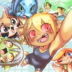 absurd_res adult_(lore) anthro avian bamfear blonde_hair blue_body blush brown_body chibi child clothing comic cover cover_art cover_page doneru female gesture green_body grey_hair group hair hand_gesture hi_res kemono lisbelle_(doneru) looking_at_viewer mammal mizett_(doneru) orange_hair perserika_(doneru) quaise_(doneru) raised_arm reines_(doneru) rodent scalie selfie simple_background smile swimwear tany_(doneru) v_sign wings young young_anthro young_female