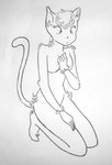 anthro breasts female hair hand_on_breast kneeling nude raised_tail simple_background solo tail wide_eyed urusei_yatsura misuzu felid feline mammal ami_(disambiguation) monochrome traditional_media_(artwork)