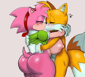 anthro barely_visible_genitalia barely_visible_penis big_breasts big_butt breasts bubble_butt butt duo female genitals glistening glistening_butt hug huge_breasts hugging_another kissing making_out male nude passionate passionate_kiss penis penis_between_thighs shortstack teztaz classic_sonic_(universe) sega sonic_the_hedgehog_(series) amy_rose classic_amy_rose miles_prower canid canine eulipotyphlan fox hedgehog mammal 2025 absurd_res hi_res