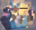 2023 3_fingers 3_toes anthro balls barefoot between_toes big_nose blue_body blue_fur bodily_fluids censored_face claws cum cumshot drowzee duo ejaculation eyes_closed feet fingers fingers_between_toes fog foot_grab fur gaddiel55565069 generation_1_pokemon generation_4_pokemon genital_fluids genitals hand_on_head head_grab heart_symbol hi_res hindpaw holding_feet holding_head hypnosis lucario male male/male masturbation mind_control nintendo nude orgasm paws penile penile_masturbation penis pokemon pokemon_(species) raised_leg sitting soles spreading status_effect toes yellow_body
