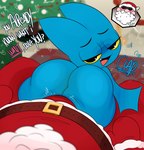 anthro ass_clapping bat_wings beard belt big_beard big_butt big_ears black_eyebrows black_eyes blue_body blue_ears blue_fur blush bodily_fluids brown_belt bulge butt christmas_clothing christmas_headwear christmas_tree clothing costume cute_fangs duo eyebrows facial_hair fangs female first_person_view fur glistening glistening_eyes gloves grinding handwear hat headgear headwear heart_symbol holidays huge_butt huge_hips inside light_body light_skin looking_at_viewer looking_back male male/female membrane_(anatomy) membranous_wings narrowed_eyes naughty_face noseless on_lap onomatopoeia open_mouth pink_tongue plant profanity rear_view red_clothing red_gloves red_handwear red_hat red_headwear santa_costume santa_hat short_stack sitting sitting_on_bulge sitting_on_lap sound_effects sweat sweatdrop teasing teeth teeth_showing text tongue tree white_beard white_facial_hair wide_hips winged_arms wings yellow_sclera ota_(artist) cartoon_network christmas mao_mao:_heroes_of_pure_heart adorabat santa_claus bat human mammal 2022 digital_media_(artwork) english_text hi_res young_(lore)