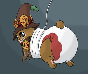 anthro arthropod_webbing bdsm bondage bound clean_diaper clothed clothing diaper feral hat headgear headwear looking_at_viewer looking_back male smile solo tail trapped wearing_diaper merrit_(artist) capcom monster_hunter rove_(monster_hunter) lynian wudwud hi_res