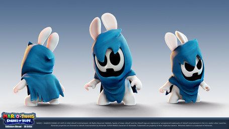 anthro blue_background blue_cloak blue_clothing cloak clothed clothed_anthro clothed_male clothing copyright_symbol featureless_legs front_view fur gradient_background hood_up hooded_cloak light long_ears male mitten_hands simple_background solo standing symbol tan_inner_ear text three-quarter_view title torn_cloak white_body white_fur white_mask salvatore_ditrani mario_plus_rabbids_sparks_of_hope nintendo raving_rabbids rayman_(series) ubisoft stooge_(mario_plus_rabbids) lagomorph mammal rabbid 16:9 2022 3d_(artwork) artist_name autodesk_maya_(artwork) colored digital_media_(artwork) english_description english_text hi_res lighting shaded widescreen