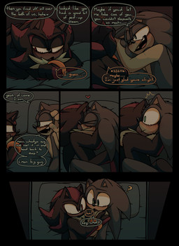 after_sex anthro bed bedroom blush bodily_fluids breath dialogue duo embarrassed furniture hug inside male male/male one_eye_closed panting sweat text wink tomater sega sonic_the_hedgehog_(series) shadow_the_hedgehog sonic_the_hedgehog eulipotyphlan hedgehog mammal absurd_res comic english_text hi_res multiple_scenes